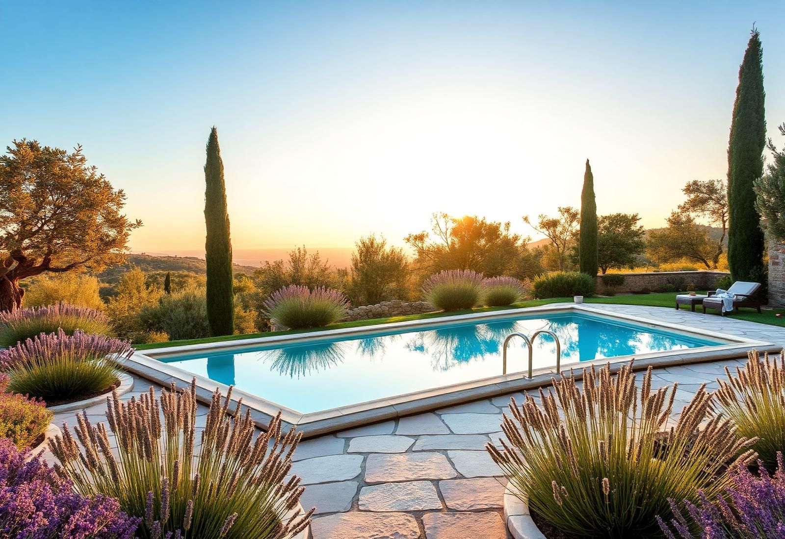 La piscine au coucher du soleil