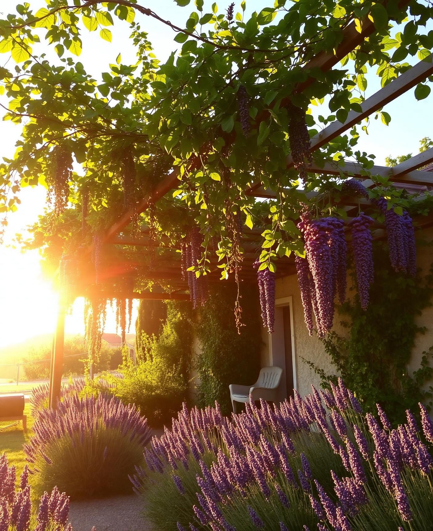 La lavande sous la pergola en été